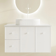 Palila 900mm Matte White Wall Hung Single Vanity with Stone Countertop