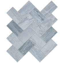 Grey White Stone Herringbone Stick on Tile (10 Pack)