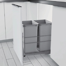 Grey 56L Twin Slide Out Concealed Waste Bin