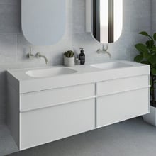 Mia 1500mm Matte White Wall Hung Double Basin with Overflow