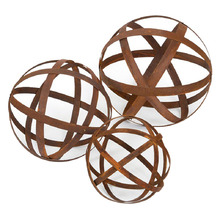 3 Piece Rust Ball Garden Ornament Set