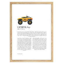 Zodiac Gemini Child Monster Truck Printed Wall Art