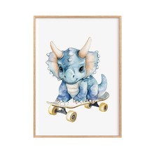 Triceratops with Skateboard Paper Print Wall Art