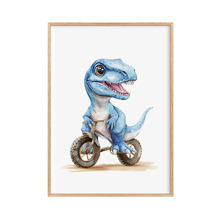 T-Rex on Dirt Bike Paper Print Wall Art