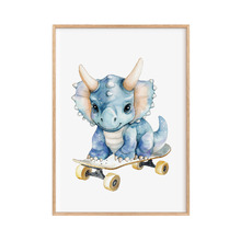 Triceratops with Skateboard Paper Print Wall Art