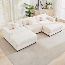 Winona 4 Seater Corduroy Modular Sofa & Ottoman Set