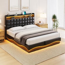 Facardo Faux Leather Storage Bed Frame with Charging Station