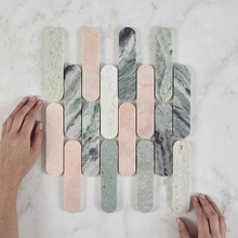Isiah Honed Pink & Green Tic Tac Marble Mosaic Tile