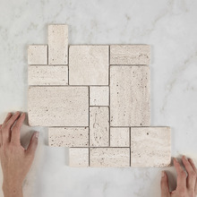 Soline Tumbled Beige French Pattern Travertine Mosaic Tile