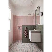 Isiah Honed Pink & Green Tic Tac Marble Mosaic Tile