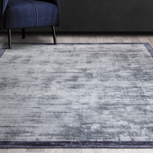 Navy Blade Border Hand-Woven Viscose Rug