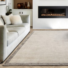 Silver Blade Border Hand-Woven Viscose Rug