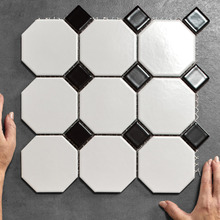 Stanmore Gloss White & Black Octagon Porcelain Mosaic Tile