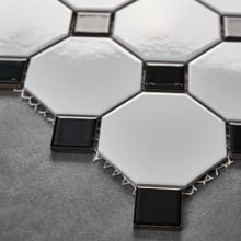 Stanmore Gloss White & Black Octagon Porcelain Mosaic Tile