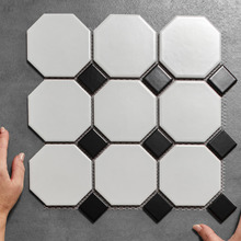 Stanmore Matt White & Black Octagon Porcelain Mosaic Tile