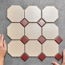 Stanmore Matt White & Burgundy Octagon Porcelain Mosaic Tile
