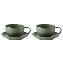 Mikkie 200ml Stoneware Teacups & Saucers (Set of 2)