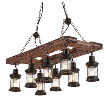 Allen Rectangle Pine Wood 8 Light Pendant
