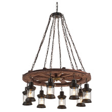 Allen Wheel Pine Wood 8 Light Pendant