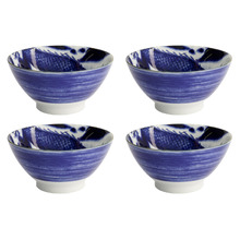 Blue Japonism Dragon Porcelain Tendon Bowls (Set of 4)