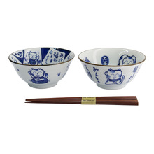 4 Piece White Kawaii Cat Neko Bowl & Chopsticks Set