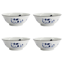 White Kawaii Cat Neko 19.7cm Ramen Bowls (Set of 4)