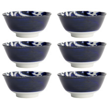 Blue Japonism Dragon Porcelain Tayo Bowls (Set of 6)