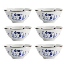 White Kawaii Cat Neko 14.9cm Porcelain Tayo Bowls (Set of 6)