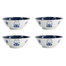 Blue Kawaii Cat Neko 19.7cm Ramen Bowls (Set of 4)