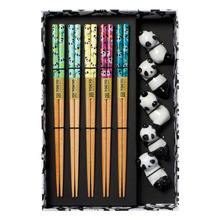 5 Pair Bamboo Chopsticks with Panda Rests Gift Set