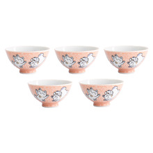 Pink Kawaii Fish and Cat 11.4cm Porcelain Bowls (Set of 5)