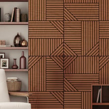 Acoura Space 600 x 600mm Amber Walnut Easy-Stick Slatted Acoustic Wall Panels (Set of 4)