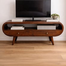 90cm Walnut Yury 2 Drawer Mango Wood TV Unit