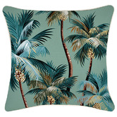 Escape to Paradise Lagoon Palm Trees Piped Square Outdoor Cushion