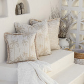 Escape to Paradise Tall Palms Coastal Fringed Square Outdoor Cushion