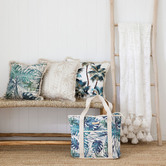 Escape to Paradise Tall Palms Coastal Fringed Square Outdoor Cushion