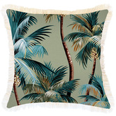 Escape to Paradise Palm Trees Fringed Square Outdoor Cushion