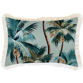 Escape to Paradise Palm Trees Fringed Rectangular Outdoor Cushion