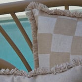 Escape to Paradise Check Coastal Fringed Outdoor Cushion