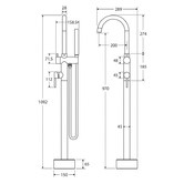 Fienza Kaya Floor Mounted Bath Mixer With Hand Shower