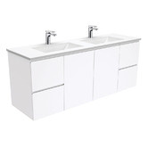 Fienza 150cm Vanessa Fingerpull Gloss White Wall Hung Double Basin Vanity Unit