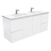 Fienza 150cm Vanessa Fingerpull Satin White Wall Hung Double Basin Vanity Unit