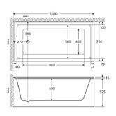 Fienza Sentor 1500mm Right Hand Acrylic Bath Tub with Tiling Lip