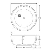 Fienza Shinto 1350mm Round Stone Bath Tub With Overflow
