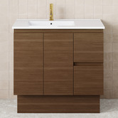Fienza Dolce 900mm Walnut Freestanding Single Vanity with Ceramic Countertop