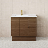 Fienza Dolce 900mm Walnut Freestanding Single Vanity with Ceramic Countertop