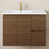 Fienza Dolce 900mm Walnut Wall Hung Single Vanity with Ceramic Countertop