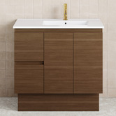 Fienza Dolce 900mm Walnut Freestanding Single Vanity with Ceramic Countertop
