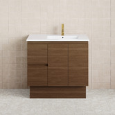 Fienza Dolce 900mm Walnut Freestanding Single Vanity with Ceramic Countertop