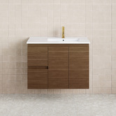 Fienza Dolce 900mm Walnut Wall Hung Single Vanity with Ceramic Countertop